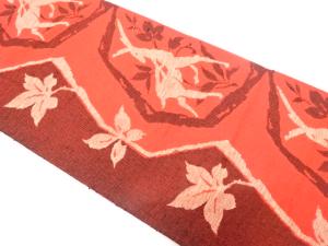 鹿に枝葉模様織り出し　名古屋帯